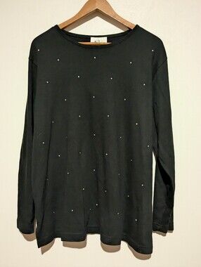 QVC Quacker Factory Black L/S Knit Top 1X Nwt